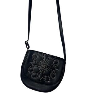 Vintage‎ Avon y2k Black Faux Leather Crossbody Bag w Embroidered Starburst Studs